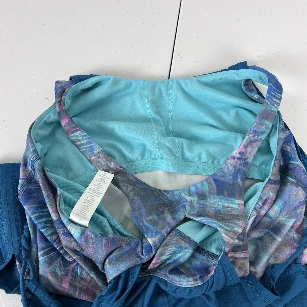 Ivivva Girls 14 Tank Top Blue Galaxy Print Layered Racerback Athletic Yoga Cheer